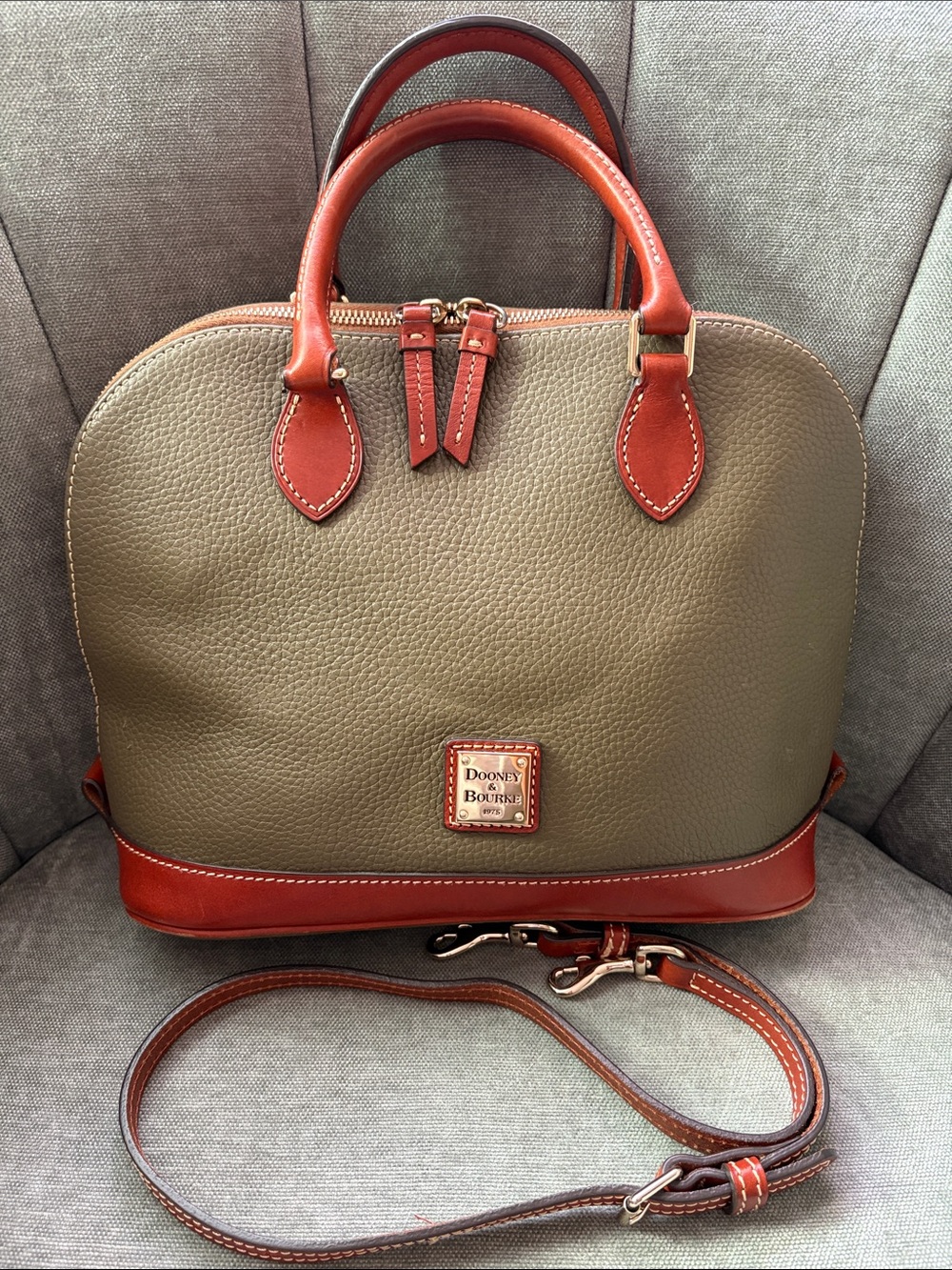 Dooney & Bourke Olive with Chestnut Trim Leather Satchel